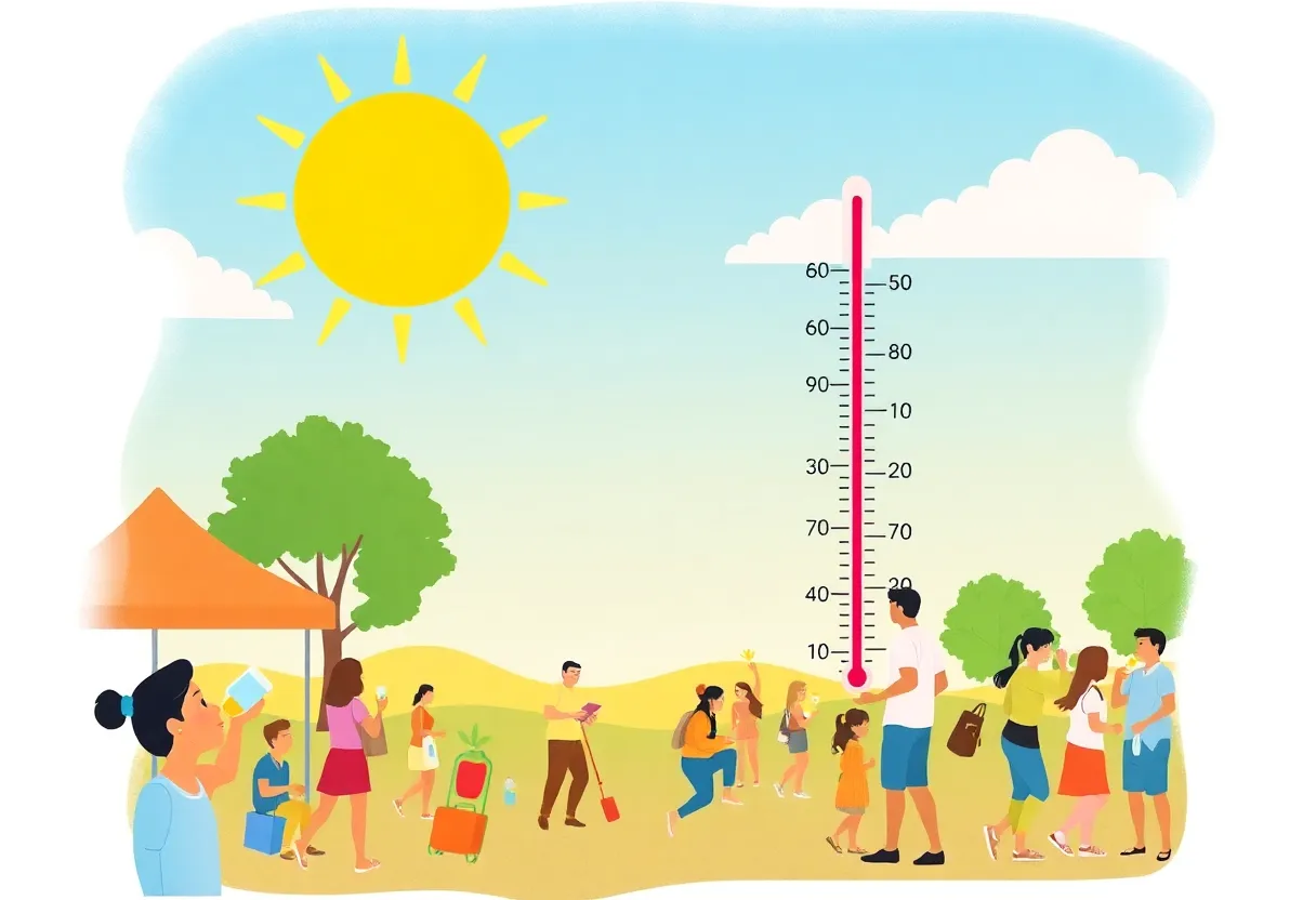 Heat advisory sign with people hydrating in Tallahassee