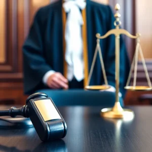 A courtroom representing the judicial system