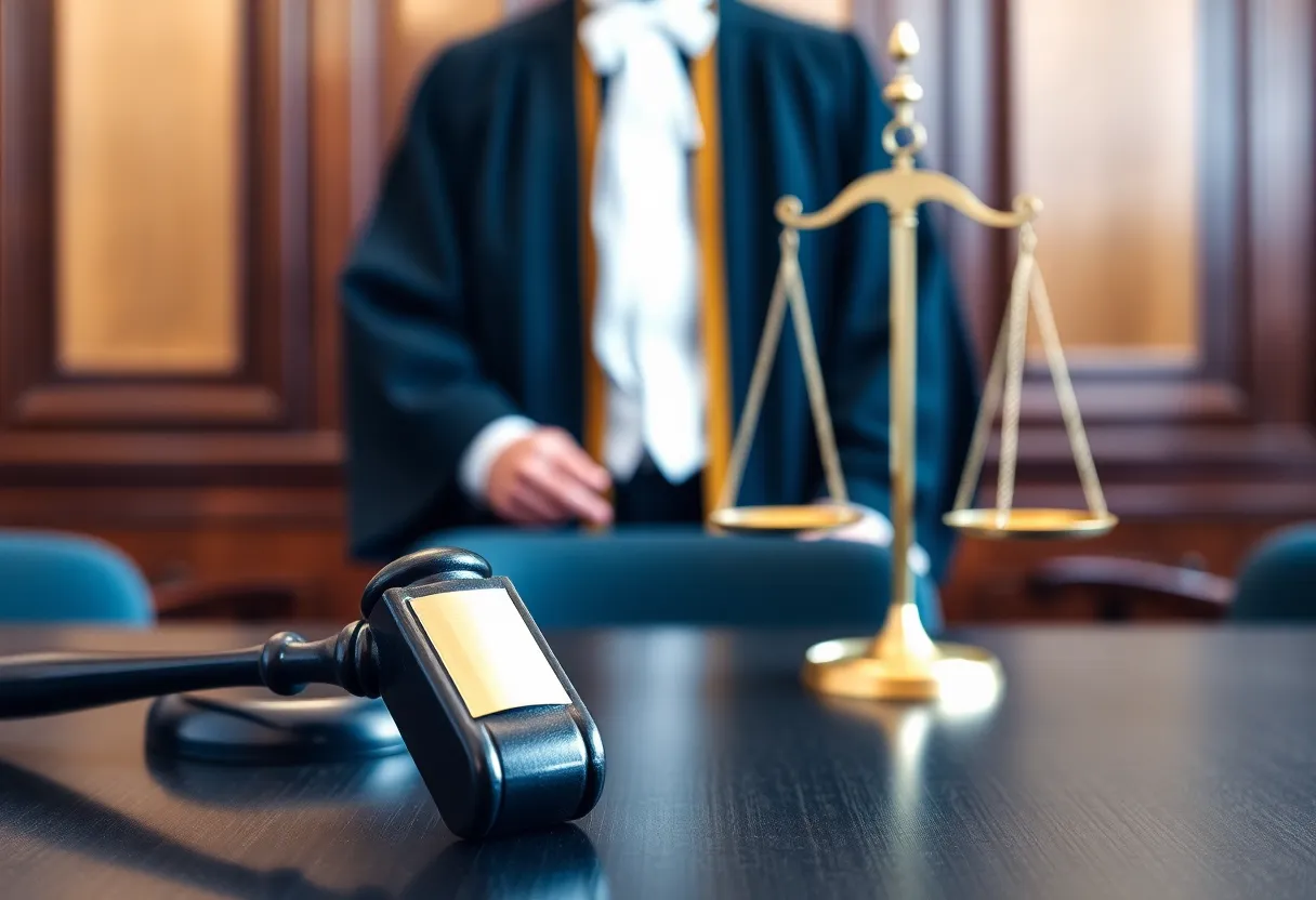 A courtroom representing the judicial system