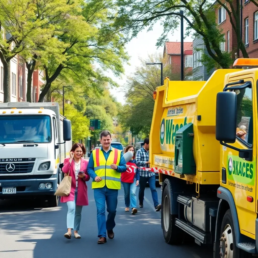 Residents and waste collection trucks in a clean Leon County neighborhood