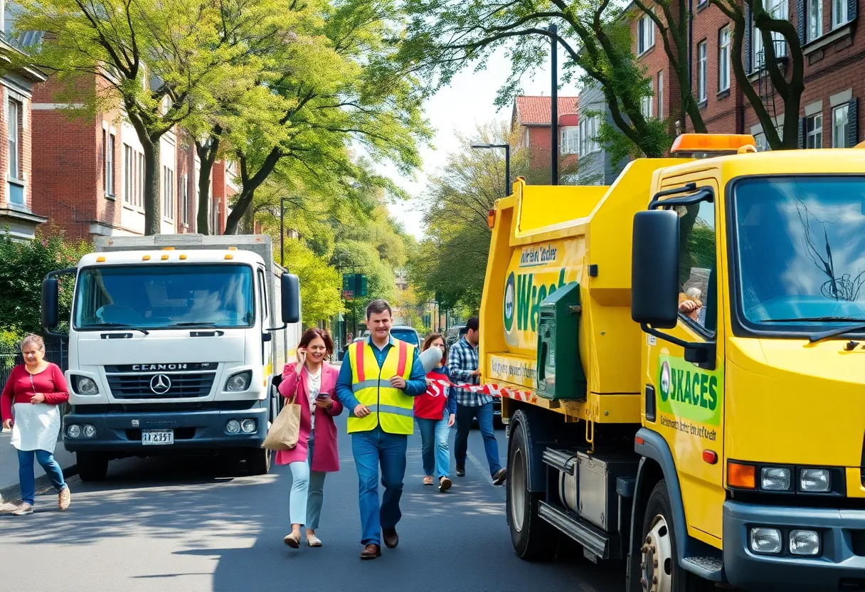 Residents and waste collection trucks in a clean Leon County neighborhood