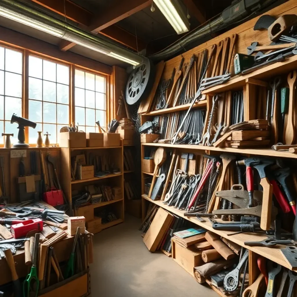 Interior view of the Screws Tool Library showcasing various tools on shelves.