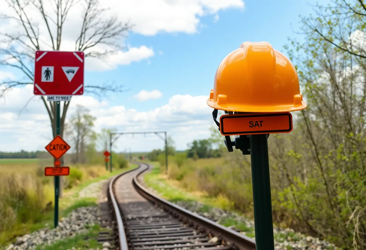 Scenic view of St. Marks Historic Railroad State Trail with safety signs.
