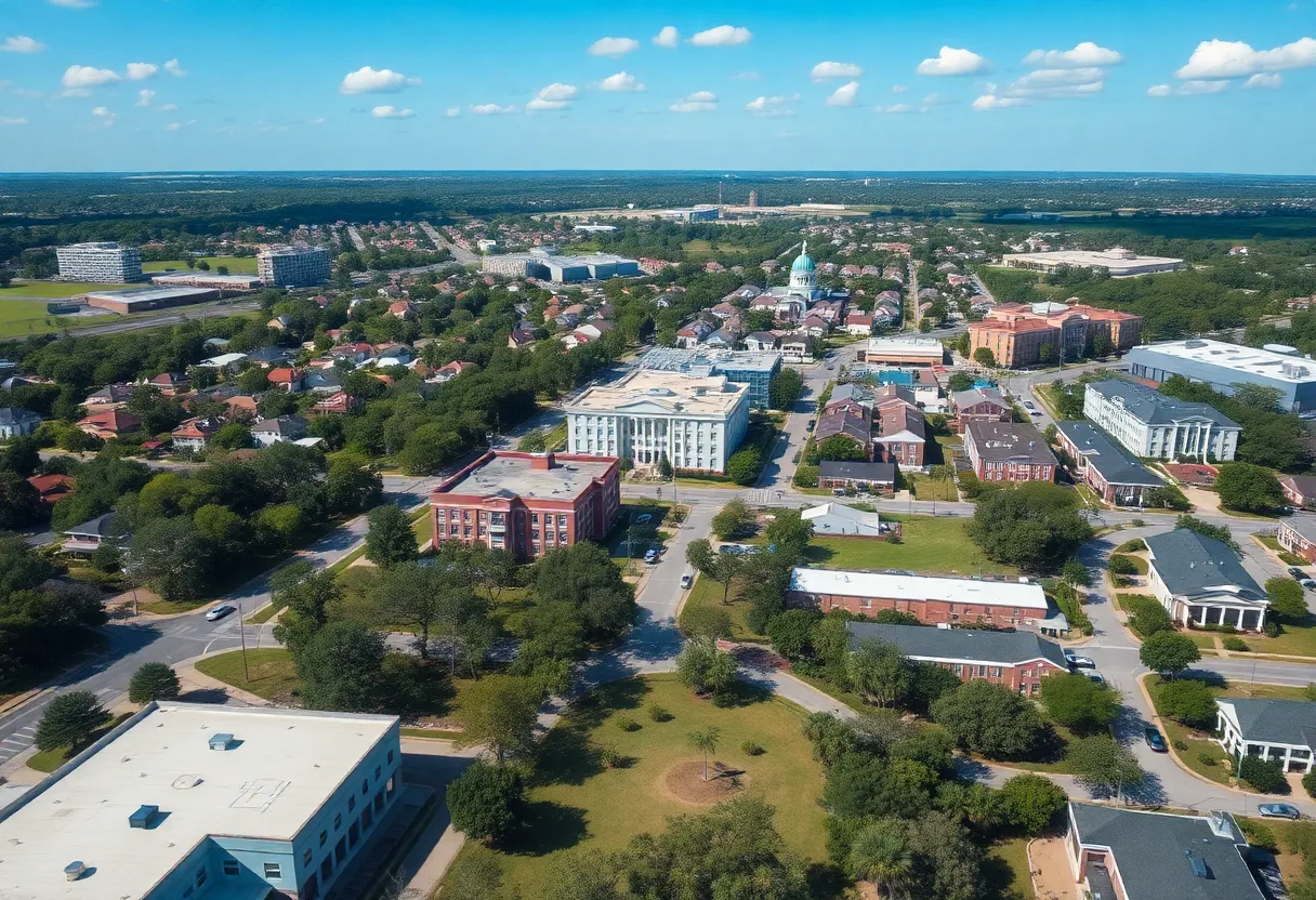 Aerial view of Tallahassee, Florida, highlighting urban neighborhoods.