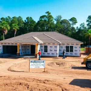 Active construction site in Tallahassee with single-family homes being built.