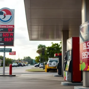 Gas station in Tallahassee showing current prices