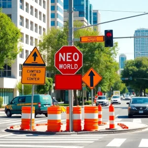 Construction work at a Tallahassee intersection with detour signs