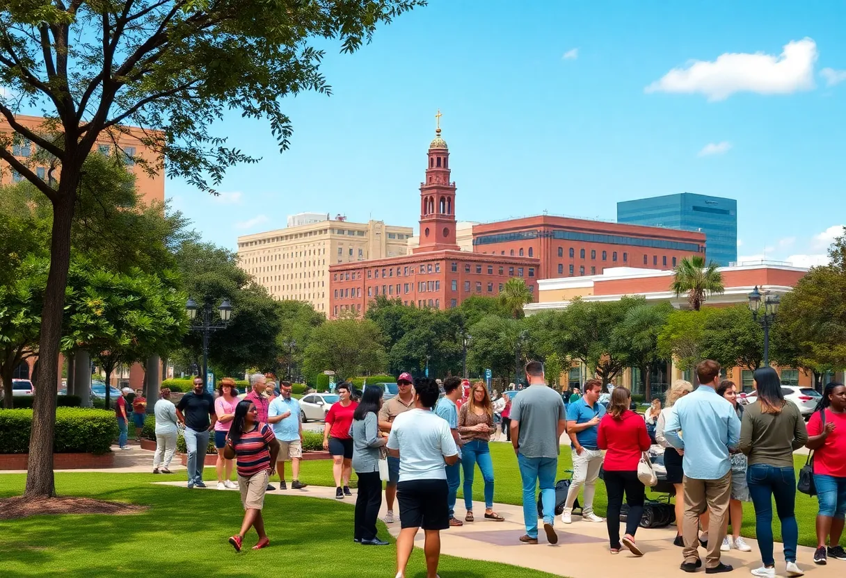 Vibrant city view of Tallahassee with community interactions