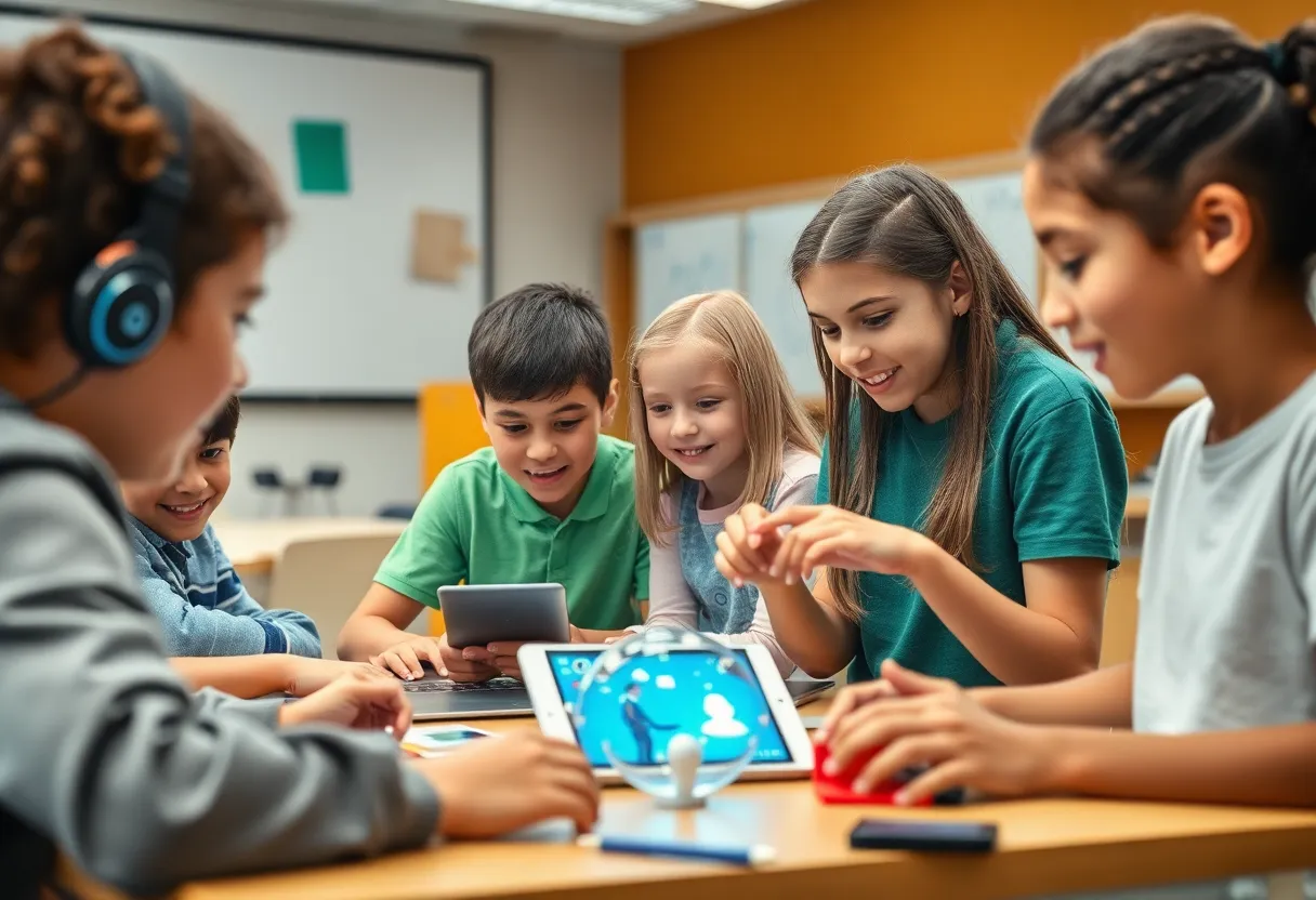 Students engaged in interactive learning in a classroom.