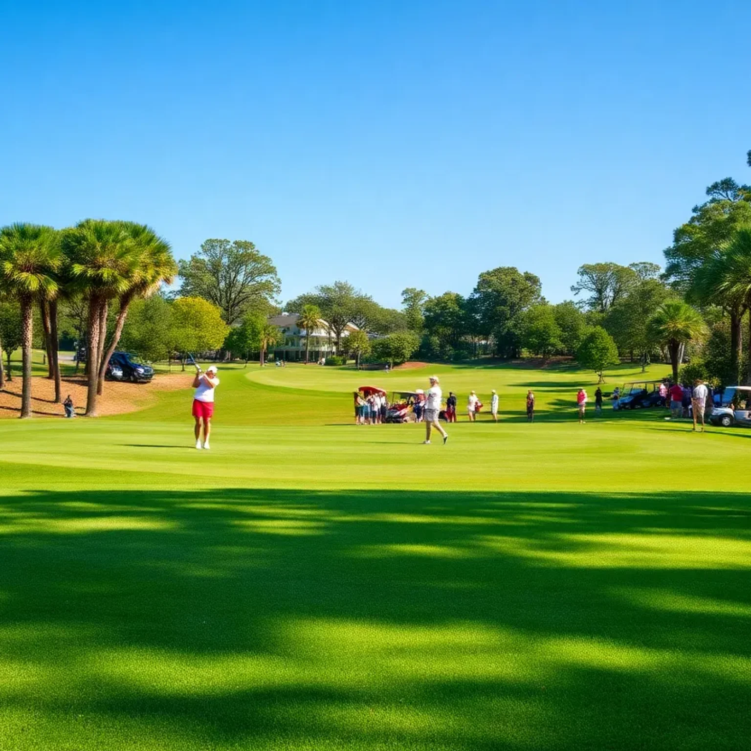 Women's golf team competing at a tournament
