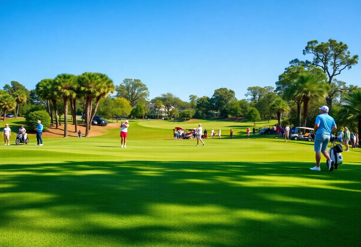 Women's golf team competing at a tournament