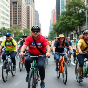 Veterans riding customized bikes in New York City