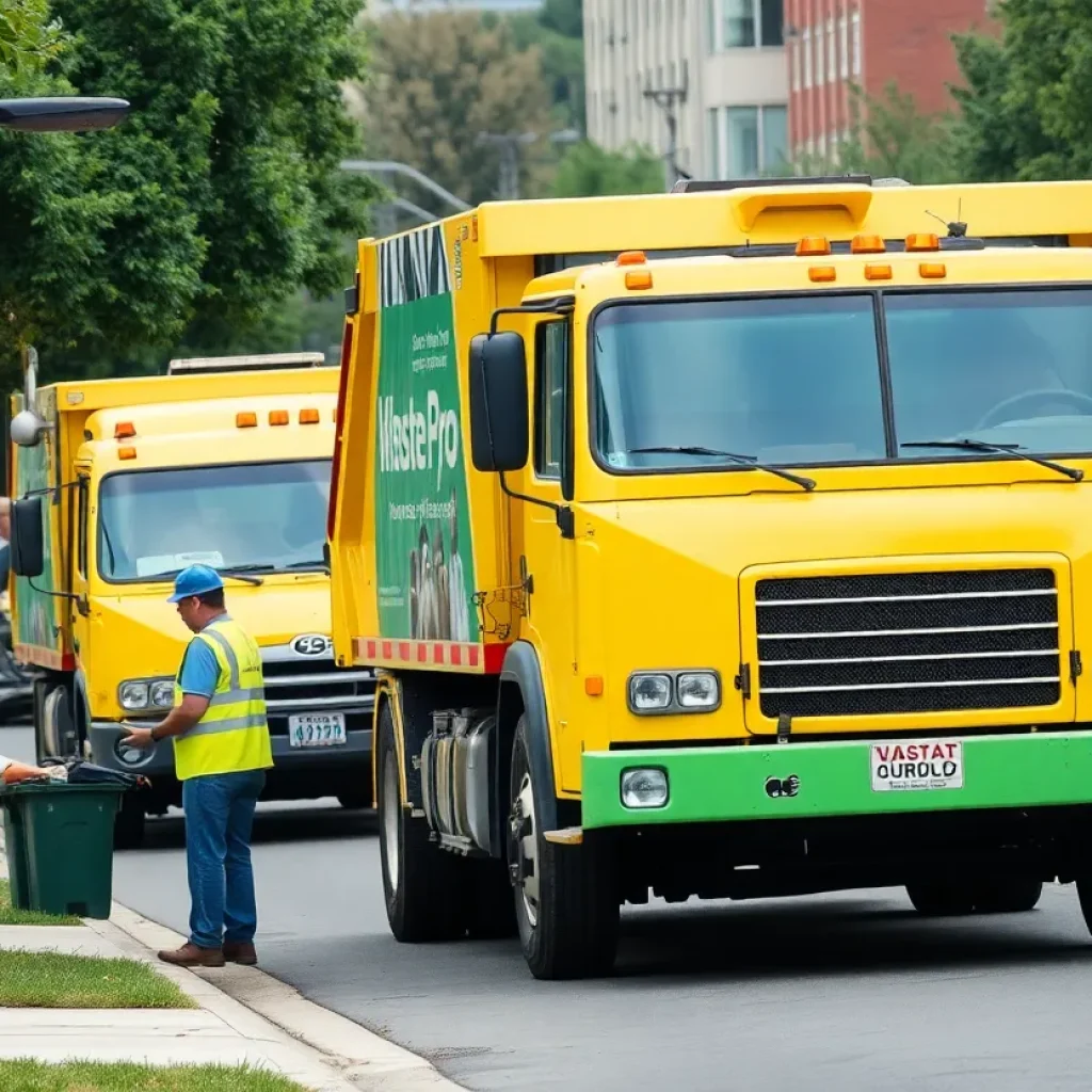Waste Pro trucks collecting waste in a residential area