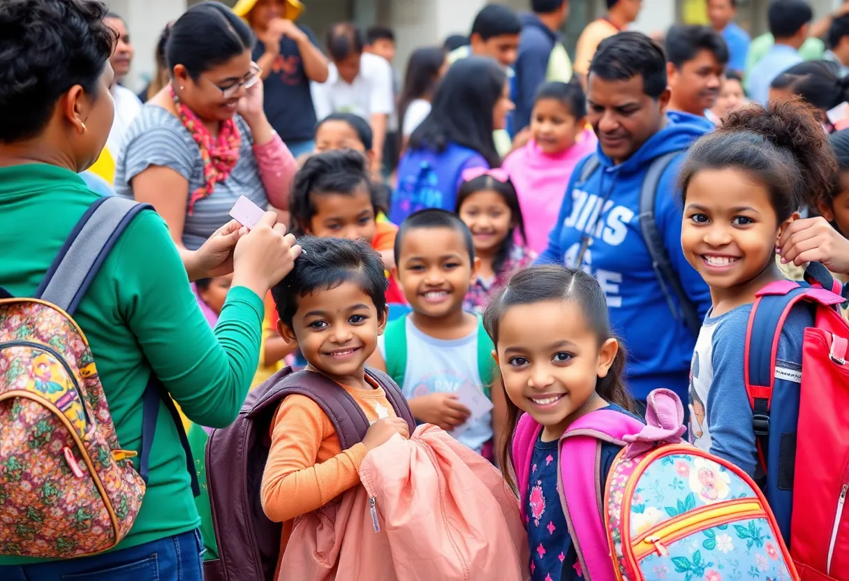 Children at the Woodville Back-to-School Giveaway receiving haircuts and supplies
