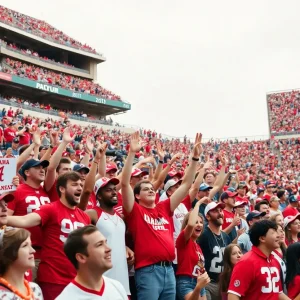 Fans cheering for Alabama and Florida State at a college football game