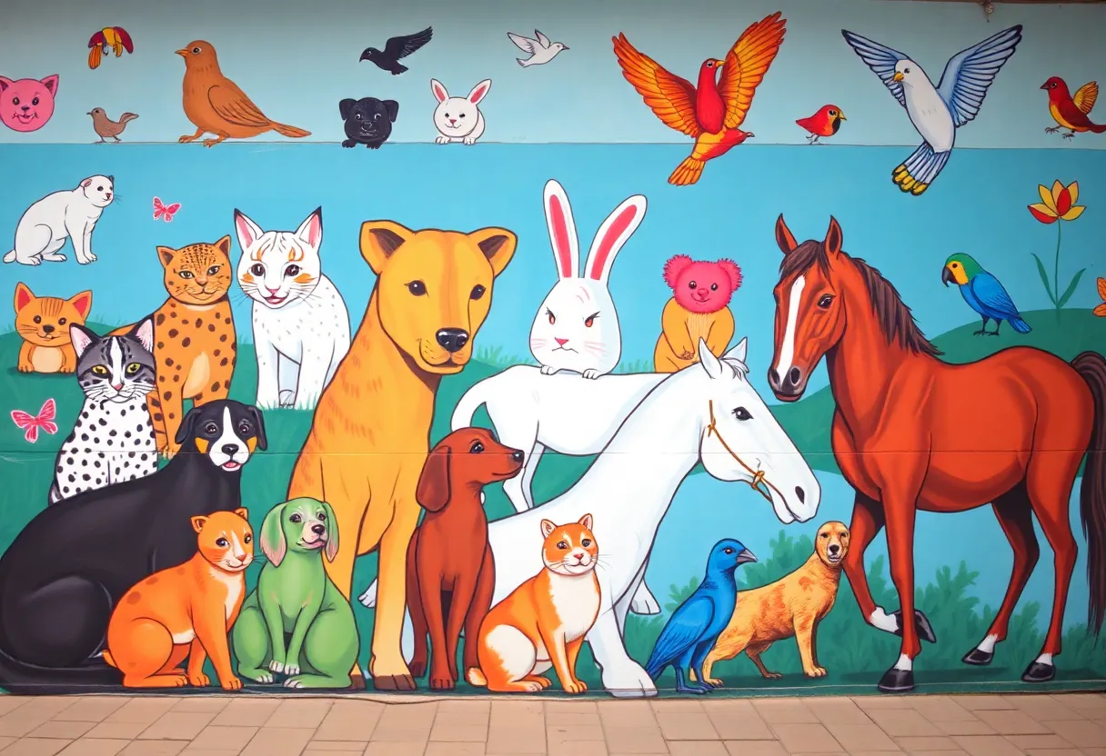 Mural featuring various therapy animals at TMH Animal Therapy Training Center