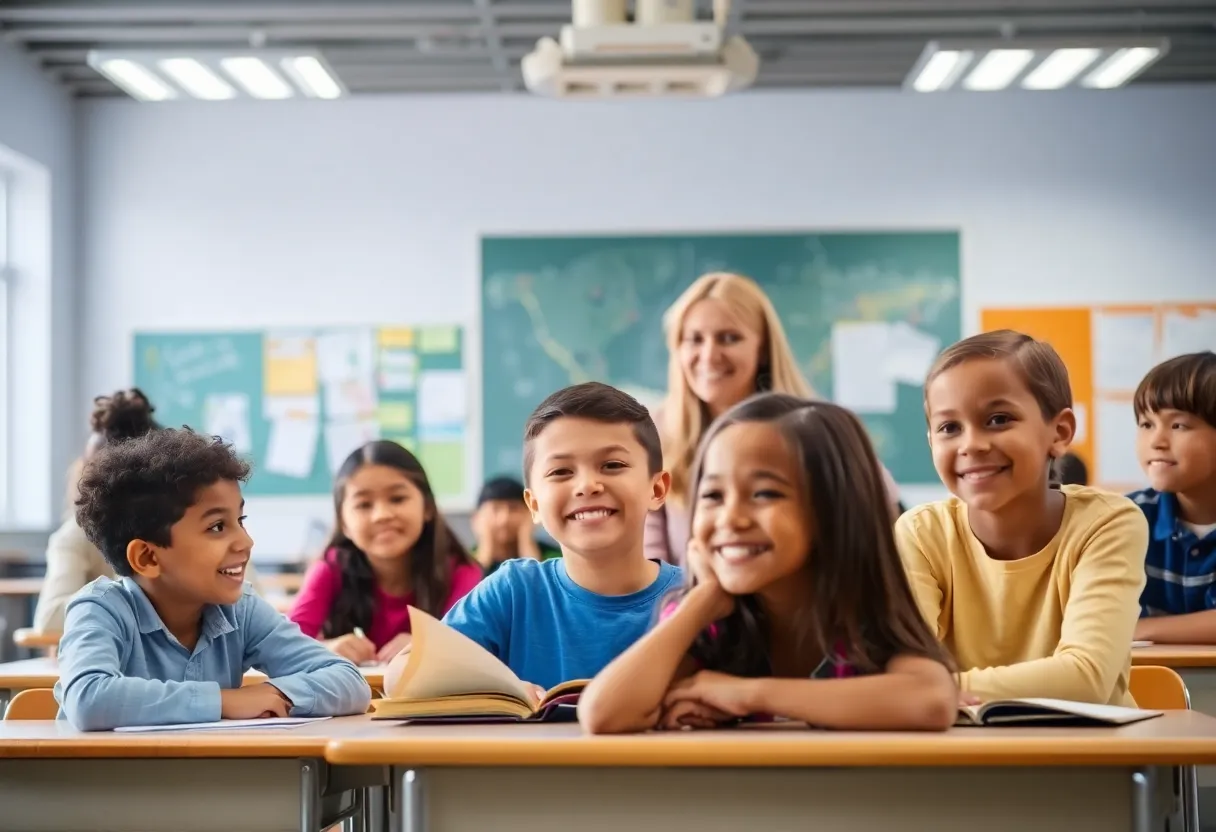 Students and teacher in an active learning environment