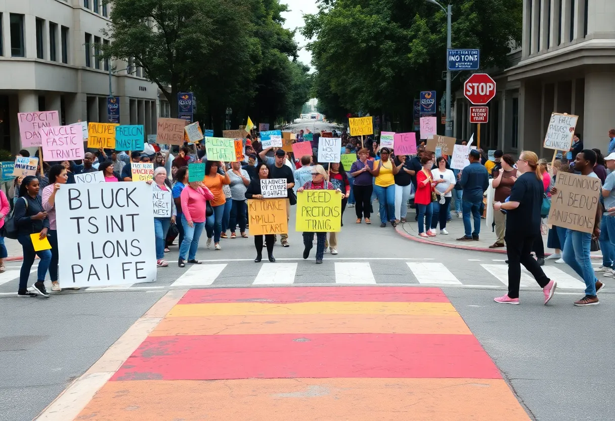 Residents protesting the removal of colorful crosswalks in Leon County