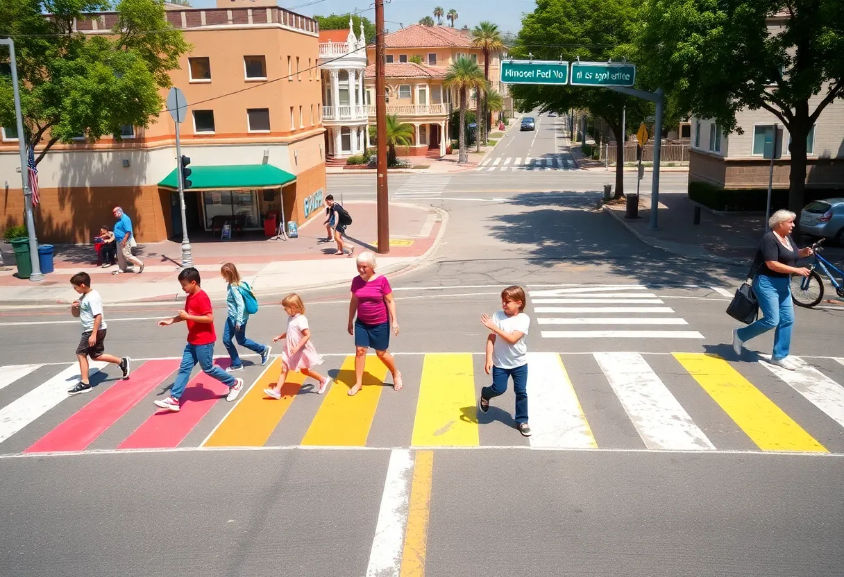 Colorful crosswalks enhancing pedestrian safety in a community area.