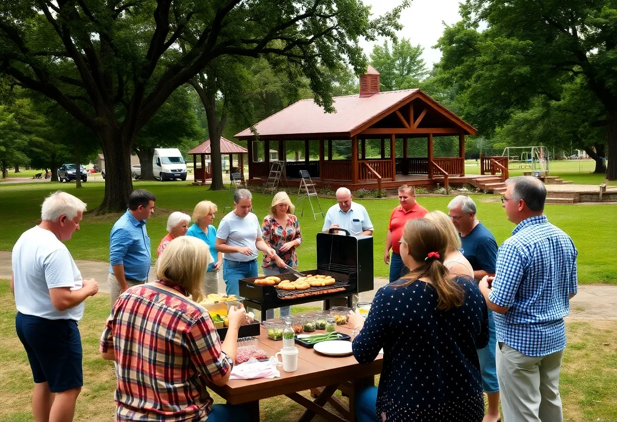 Community members enjoying a barbecue lunch while discussing the Club House renovations
