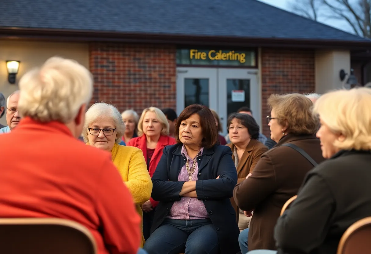 Residents discussing fire service fees at a community meeting