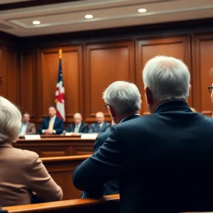 Courtroom setting representing age discrimination lawsuit