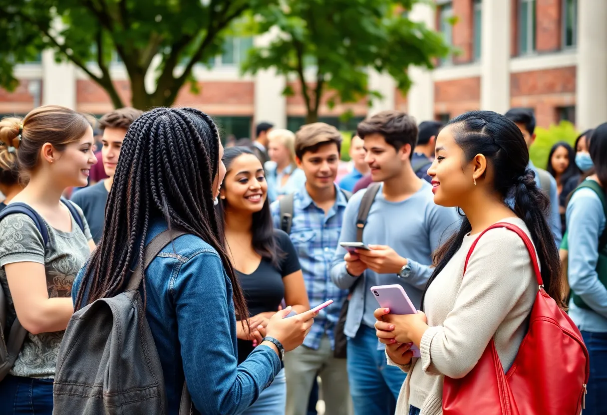 Students representing diverse backgrounds on a college campus