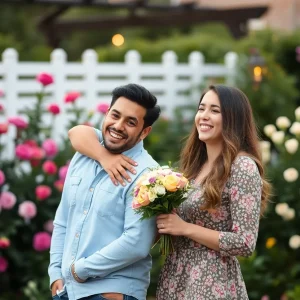 Celebrating an engagement in a serene garden.