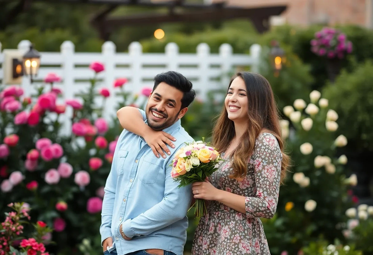 Celebrating an engagement in a serene garden.