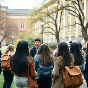 Students discussing university leadership issues on campus