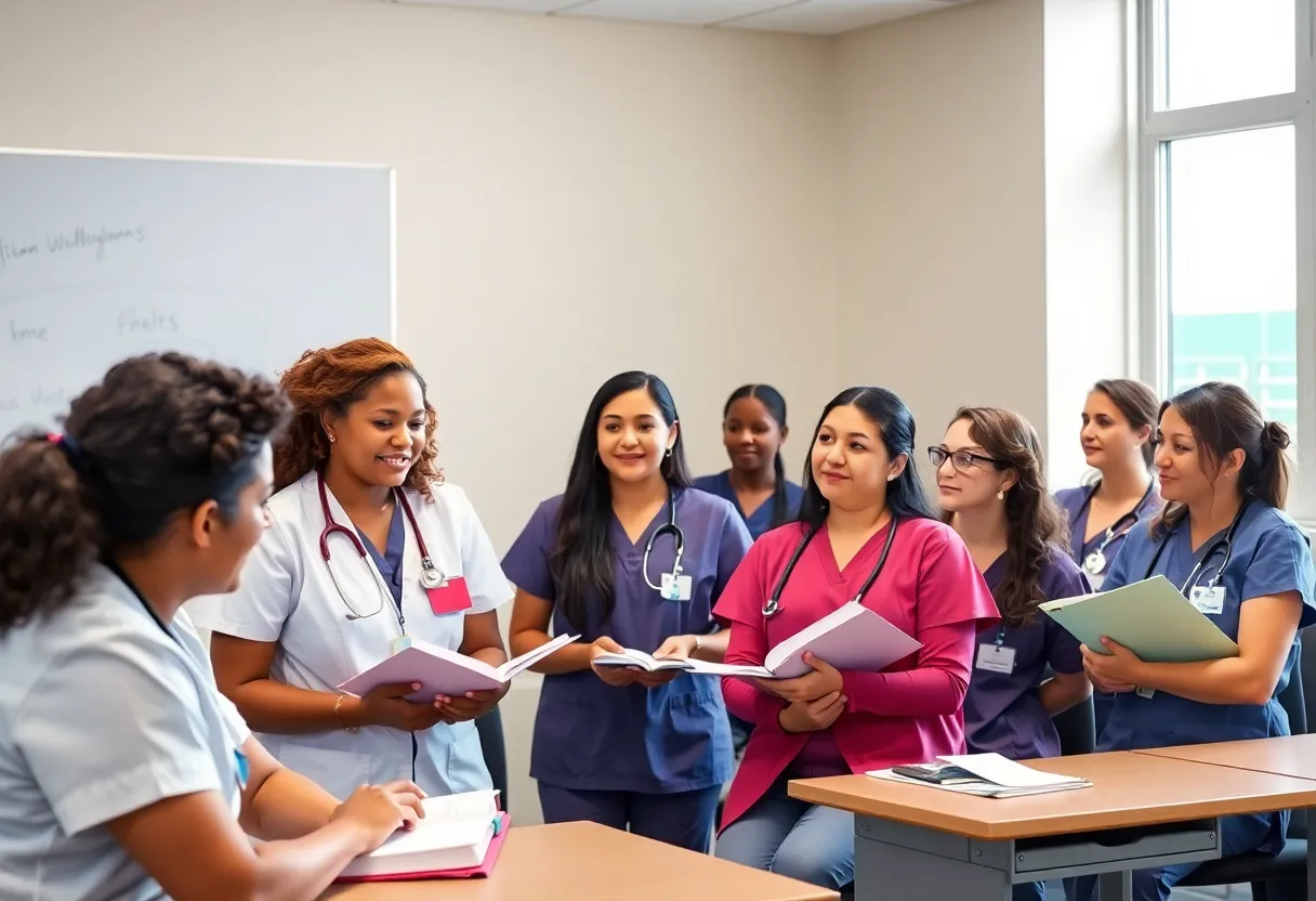 Diverse nursing students learning in a classroom environment at Florida A&M University.