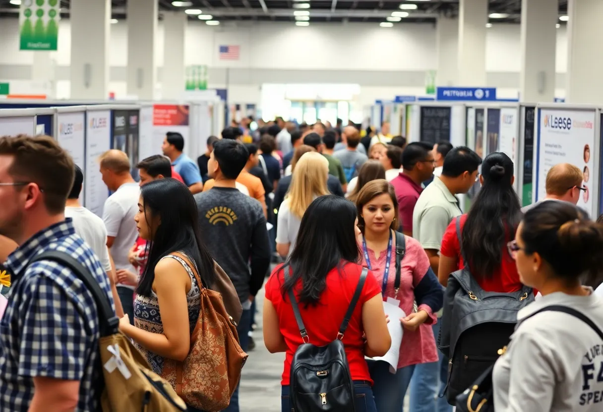 Job seekers interacting with employers at a Florida job fair