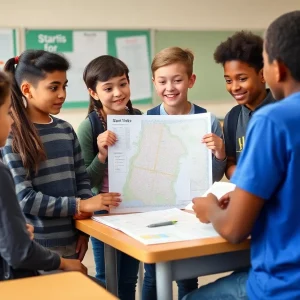 Students discussing school start times in a classroom
