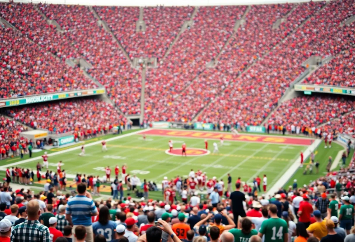 Fans in a stadium cheering for Florida State Seminoles during a football game