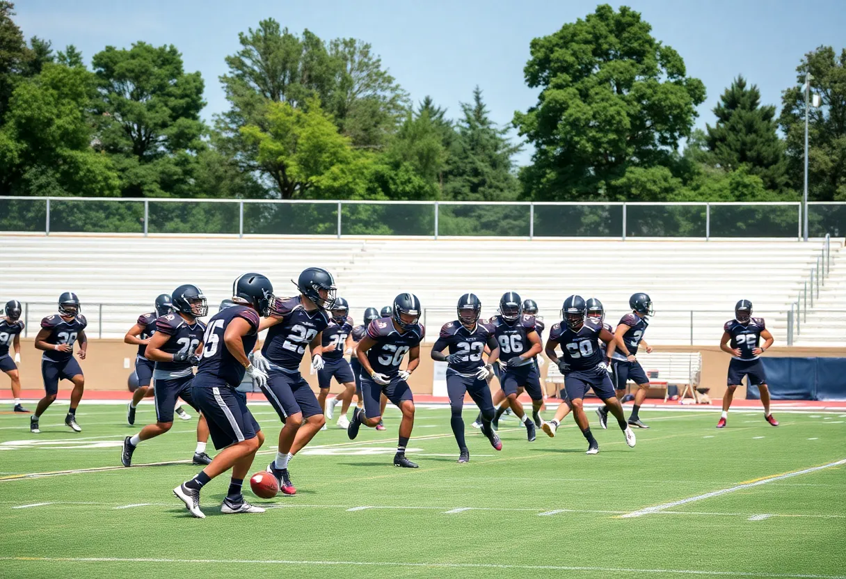 Florida State University football players practicing on the field
