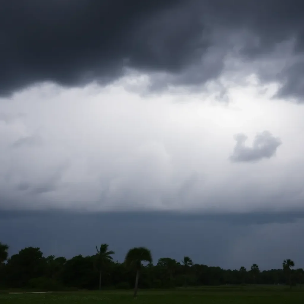 Dark clouds and rain over Florida landscape