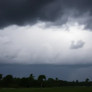 Dark clouds and rain over Florida landscape