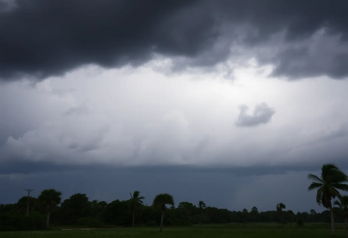 Dark clouds and rain over Florida landscape