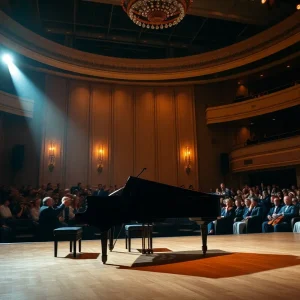 Interior of Frostburg University concert hall with grand piano