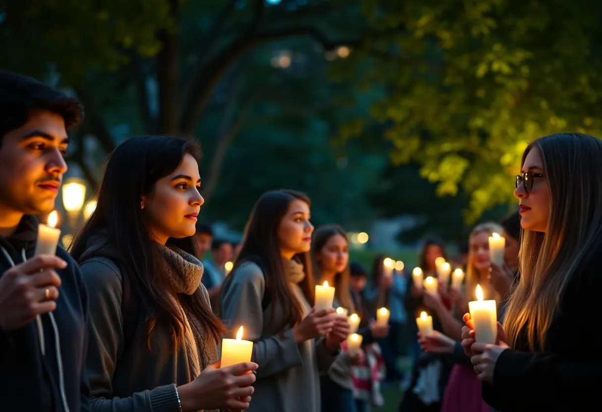 Students holding candles in a vigil for victims of FSU shooting