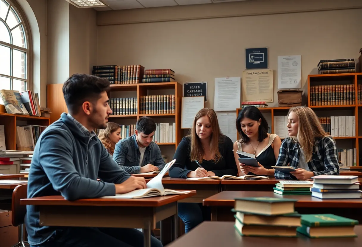 Students engaging in a law class about the First Amendment at FSU
