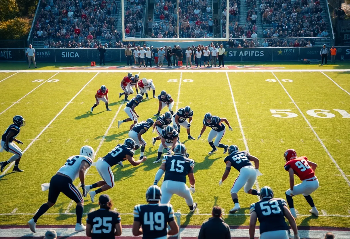 Florida State University football team executing a defensive play