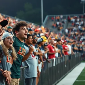 College football game atmosphere with fans and field