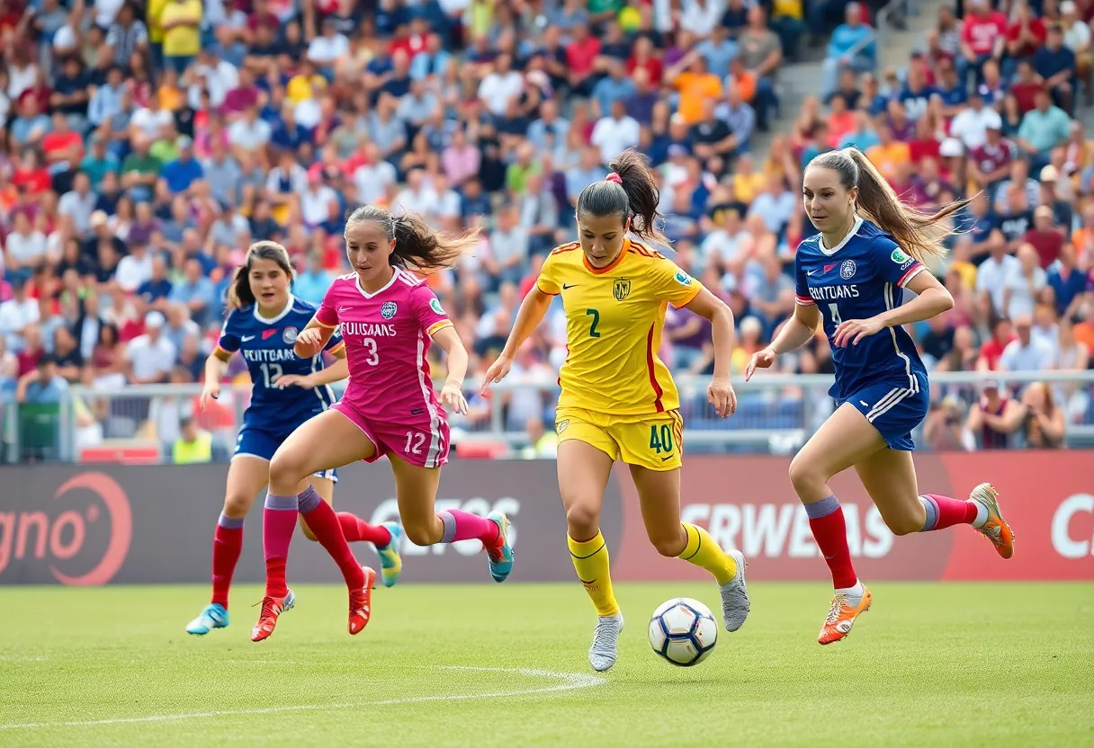 Players from the FSU women's soccer team competing in a match
