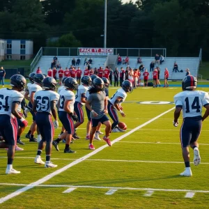 High school football players in action during FSUS vs Godby game.