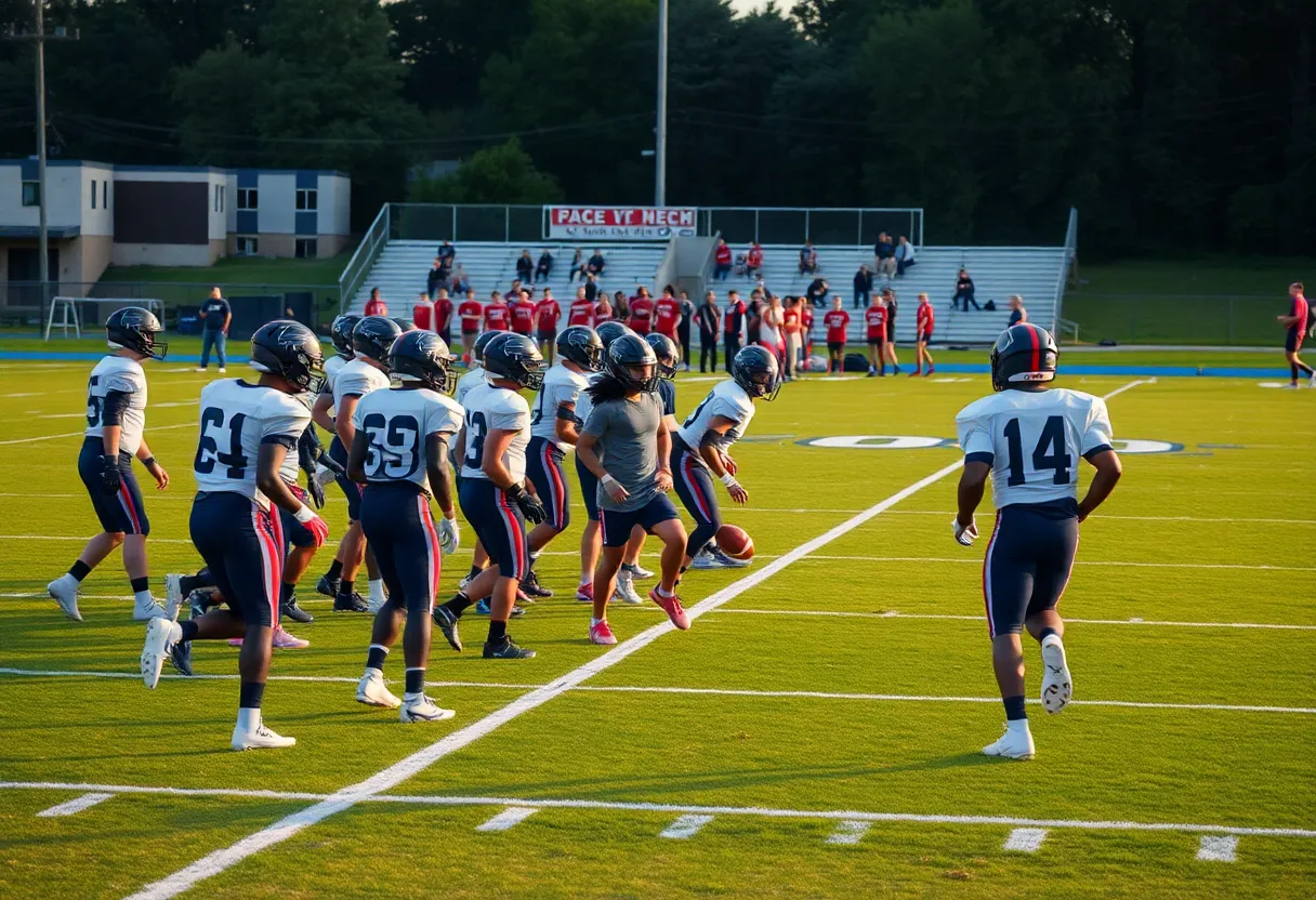 High school football players in action during FSUS vs Godby game.