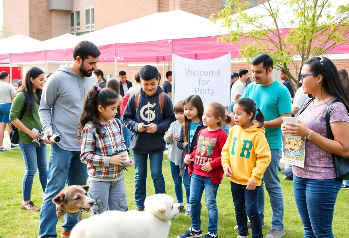 Families participating in the Leon County 4-H Open House, exploring various development programs.
