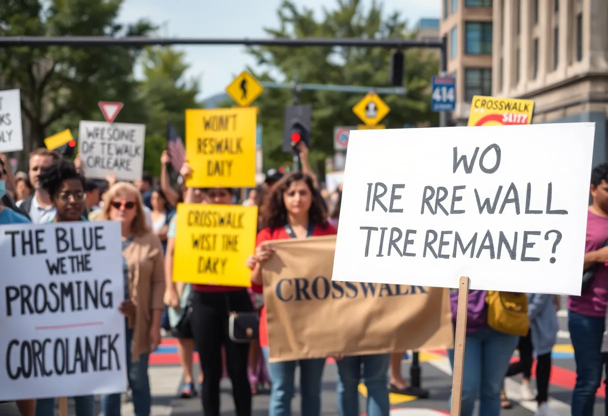Residents protesting against the removal of colorful crosswalks in Leon County