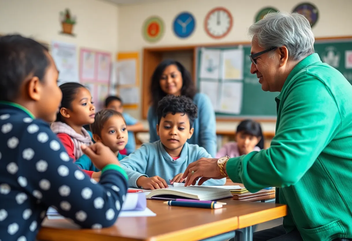 A classroom with students learning
