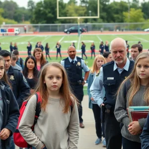 Students and parents at Leon County School campus looking concerned about safety.
